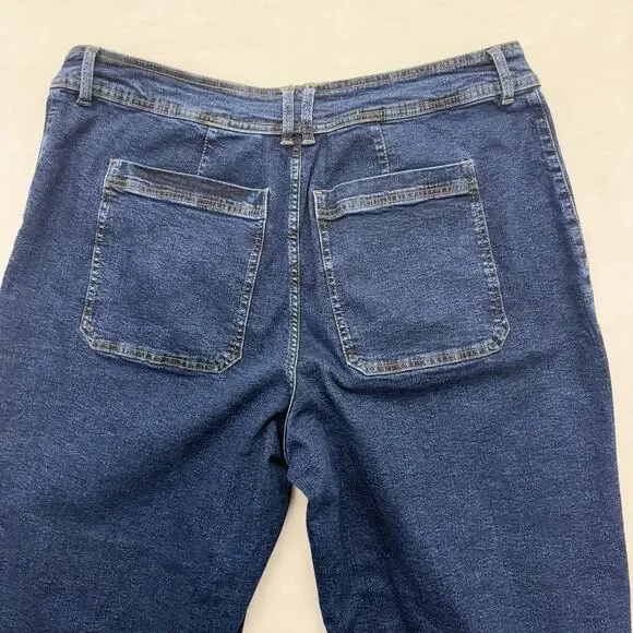 mango MNG Catherine Raw Hem High Waist Wide Leg Culotte Jeans Size 18 Dark Blue - Picture 5 of 15